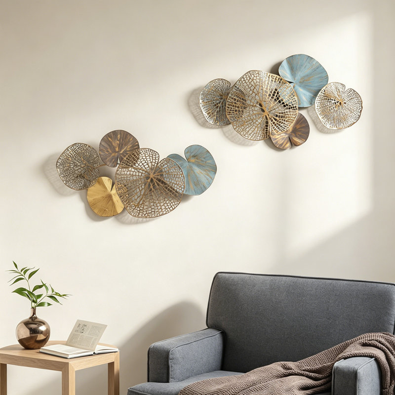Multi-Colored Lily Pad Leaves 2-Piece Metal Wall Decor Set