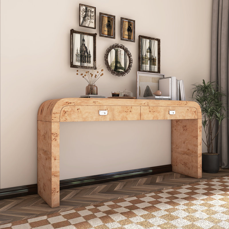 Wooden Entryway Table With Burl Veneer, Brown