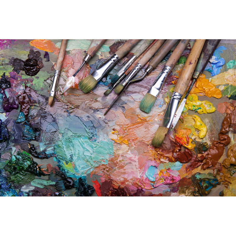 Palette With Paintbrush And Palette-Knife by Nata Zhekova - Wrapped Canvas Print, 20cm H x 30cm W x 3.8cm D