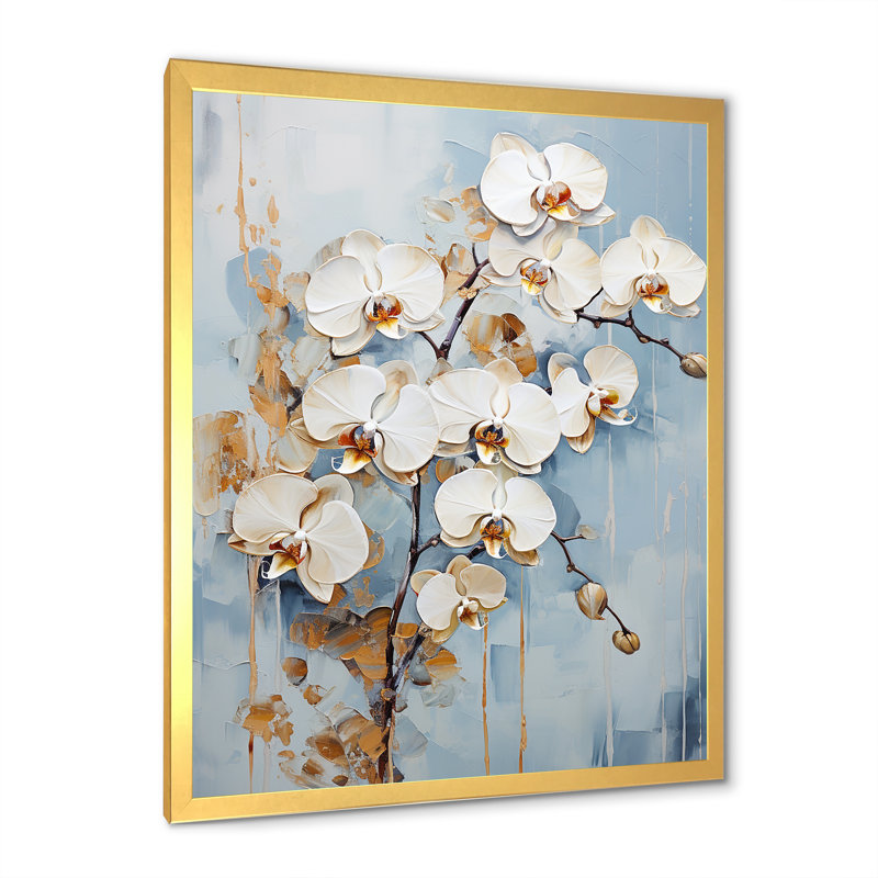 Orchidées beiges et dorées Simplicity II, Cadre doré simple, H 40 po x l 30 po x P 1,5 po