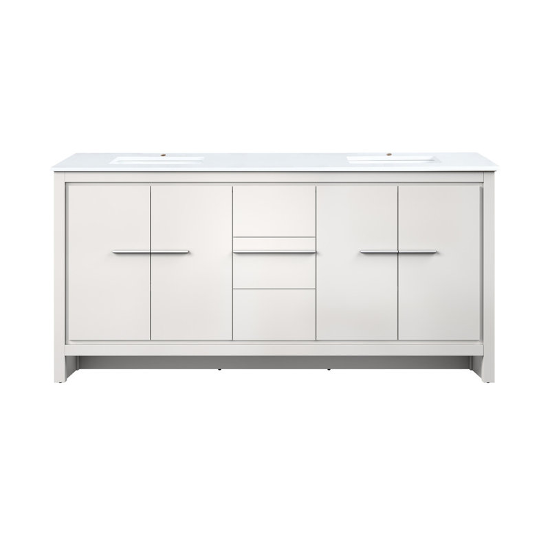 Armoire de salle de bain blanche avec dessus en marbre de culture et tiroirs de rangement spacieux