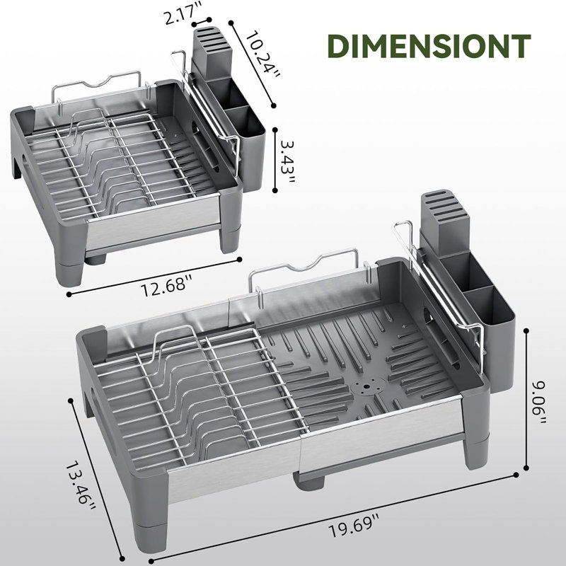 Égouttoir à vaisselle extensible, en acier inoxydable et aluminium antirouille, capacité réglable