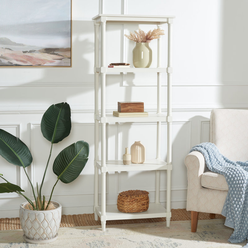 Stylish Kawamoto 4-Shelf Etagere Bookcase – Traditional Spindle Pine Design Storage for Home, Office, White