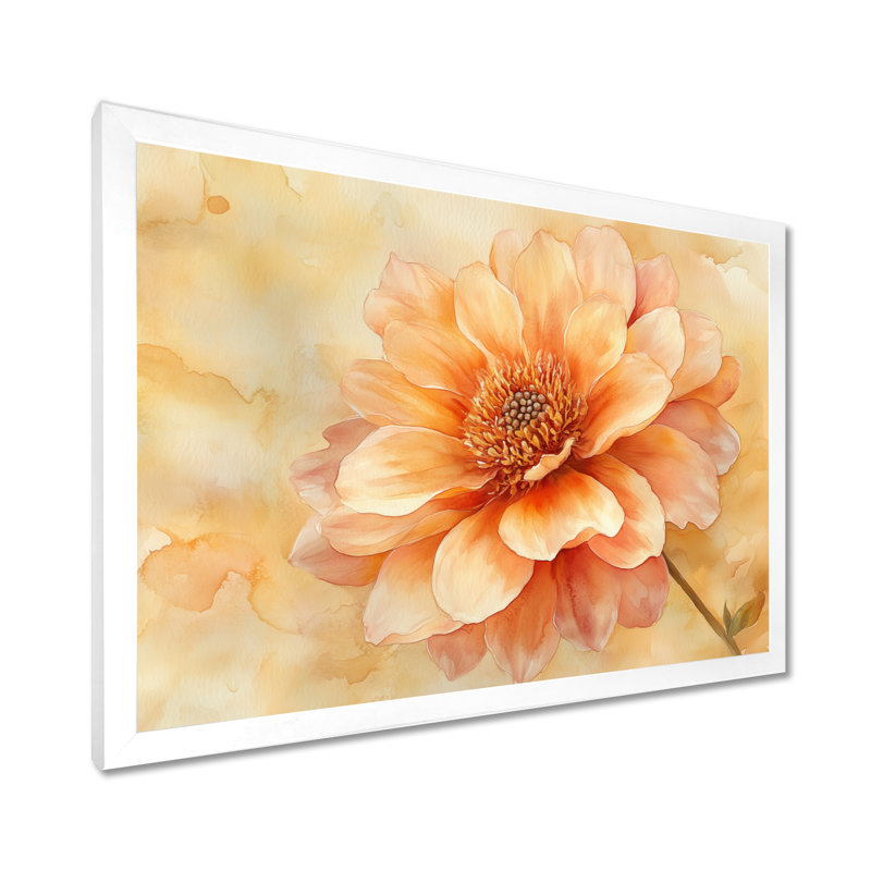 «Earth Tone Floral Dahlia I», art mural encadré botanique orange, H 34 po x l 44 po, White Picture Framed