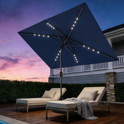 Solar Rectangular Patio Umbrella 10' x 6.5' with LED Lights – UV Protection – Waterproof – Crank Lift & Push Button Tilt – Vented Canopy & 6 Sturdy Ribs,Outdoor Sunshade for Patio, Garden, Deck, Pool