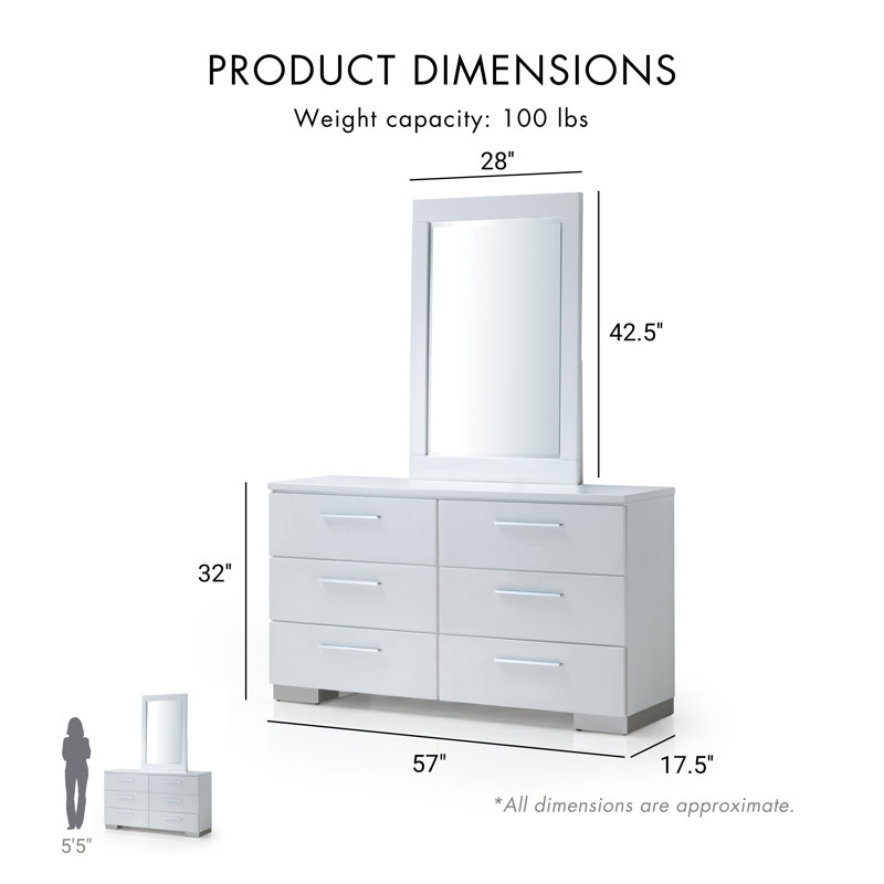 Commode double 6 tiroirs avec miroir Alei, Blanc