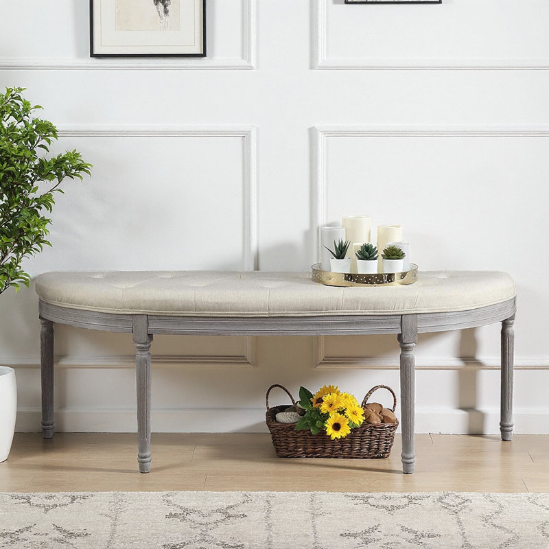 Banc rembourré capitonné beige clair Coastal