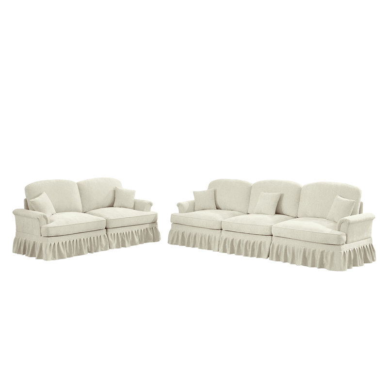 Ensemble de canapé modulaire moderne 2 pièces avec accoudoirs évasés et jupes amovibles, Beige