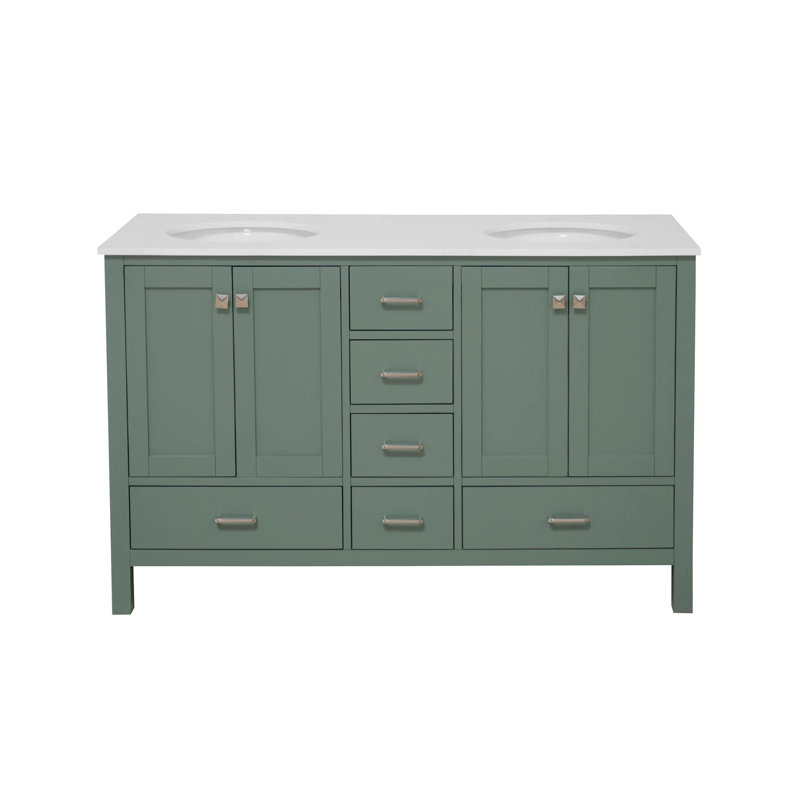 Ensemble de meuble-lavabo double 60 po Claudett, Vert sauge, Blanc d'ingénierie