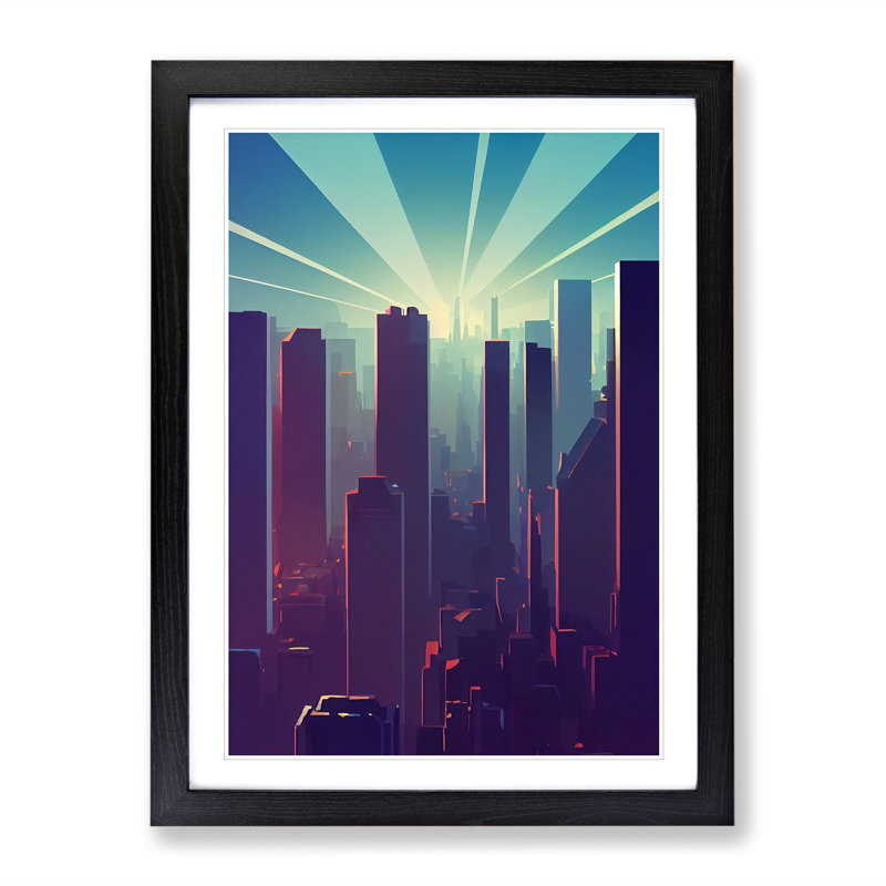 Brilliant City Skyline Abstract - Wall Art, 48cm H x 36cm W, Black Framed, White