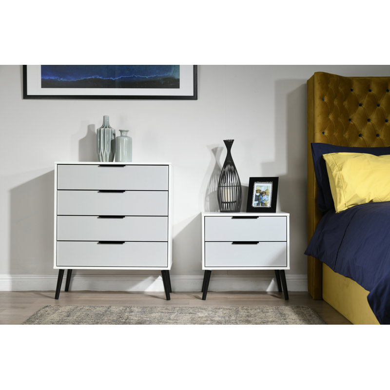Fully Assembled Rosenkranz 2 Drawer Bedside Table, Grey Matt/Black