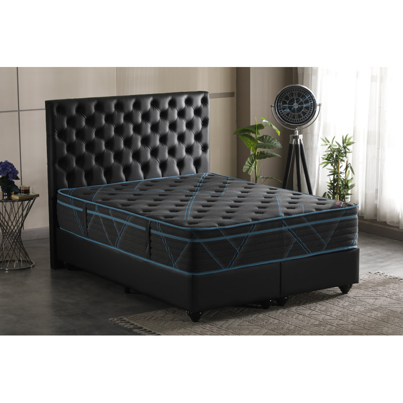 13" Luxury Black/Blue Eurotop Mattress - Inspired by Ancient Egypt - Plush Memory Foam Comfort – Premium Quilted Cover - Made in NJ – Fiberglass-Free – Bed in a Box