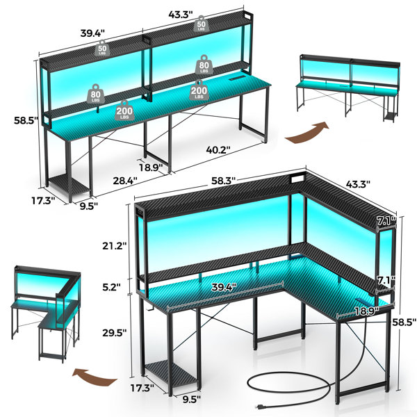 Inbox Zero Kyondra L-Shaped Gaming Desk with Hutch & Reviews