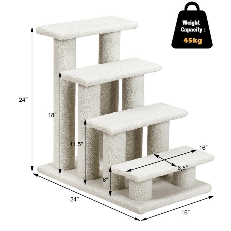 Tucker Murphy Pet™ 24'' 4-step Pet Stairs Carpeted Ladder Ramp 8 Scratching Post Cat Tree Climber, Beige