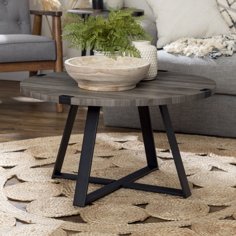 Table basse ronde à pieds croisés Paramus, Gris ardoise, Noir