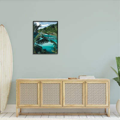 " Tropical Ocean Inlet Lush Palm Tree Hills "