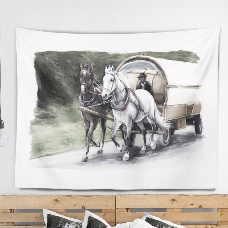 Tapisserie de chariot cheval en polyester avec accessoires suspendus inclus, H 78 po x l 92 po