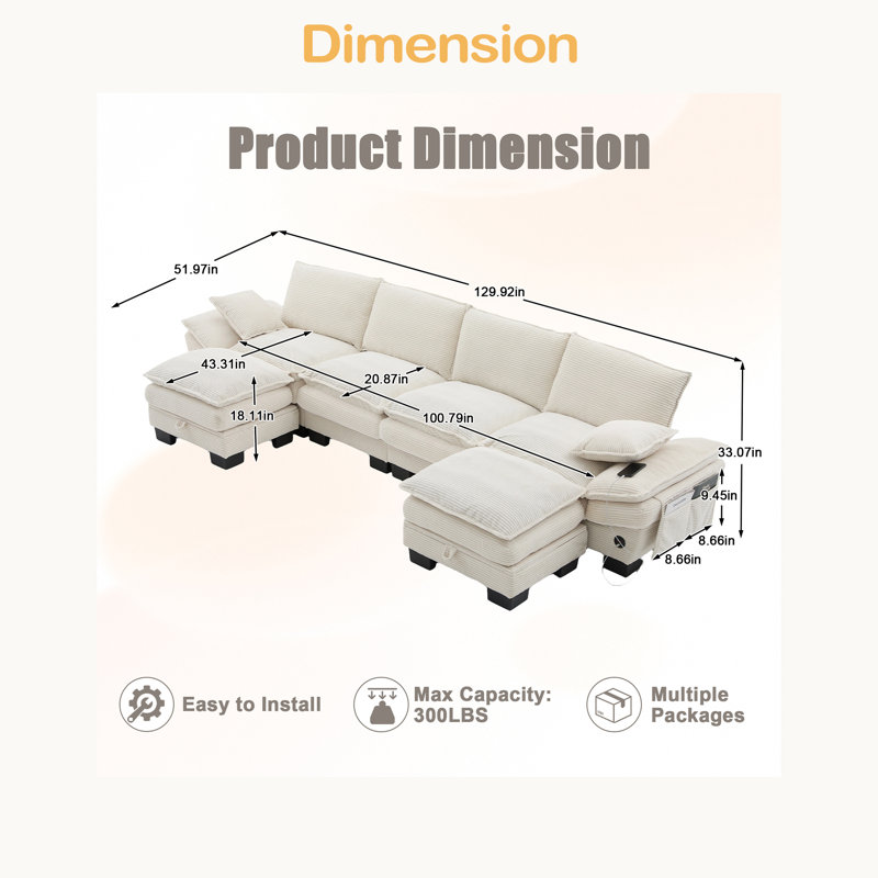 Canapé modulaire modulaire en nuage, canapé à assise profonde, canapé en velours côtelé, meubles rembourrés confortables pour le salon