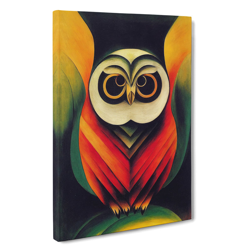 XV1022-373X Abstract Owl Painting - Print, 50cm H x 35cm W, Wrapped Canvas, No Matte