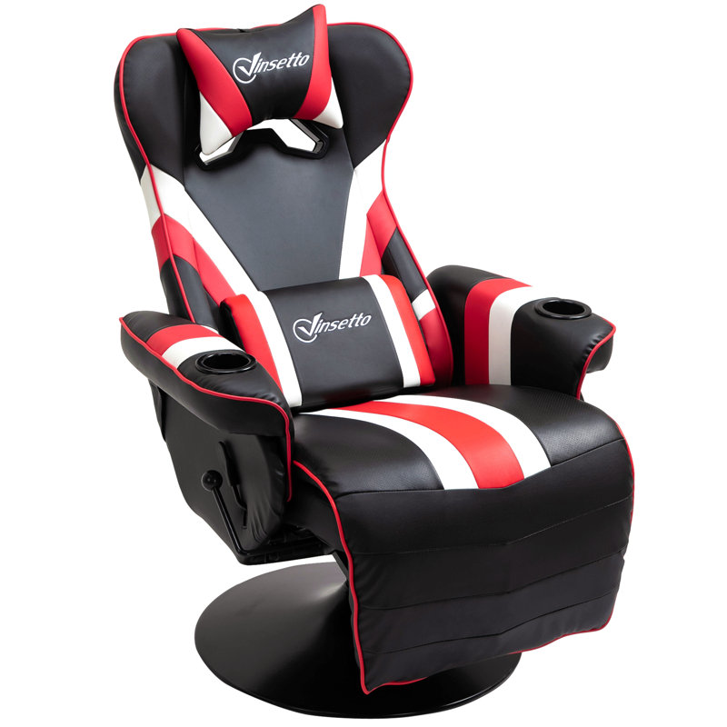 Fauteuil de jeu, fauteuil inclinable de style course avec support lombaire, repose-pieds et porte-gobelet, noir / blanc / rouge