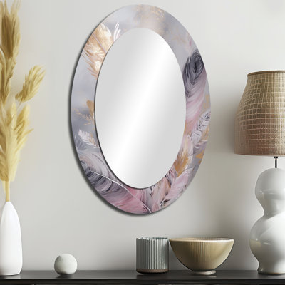 Miroir mural rose avec plumes roses Wanderlust