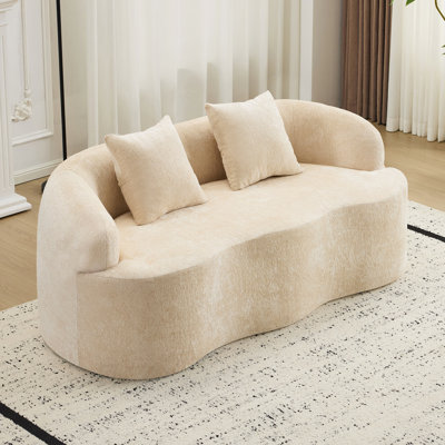Canapé courbé avec accoudoir rond, canapé à compression avec 2 coussins, canapé crème pour petit espace, salon, chambre à coucher, sans assemblage