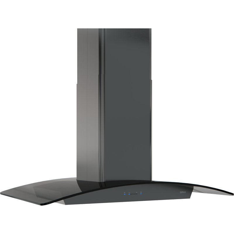 Zephyr Ravenna 42 in. 600 CFM Island Mount Range Hood with LED Lighting in Black Stainless Steel with Gray Glass Canopy