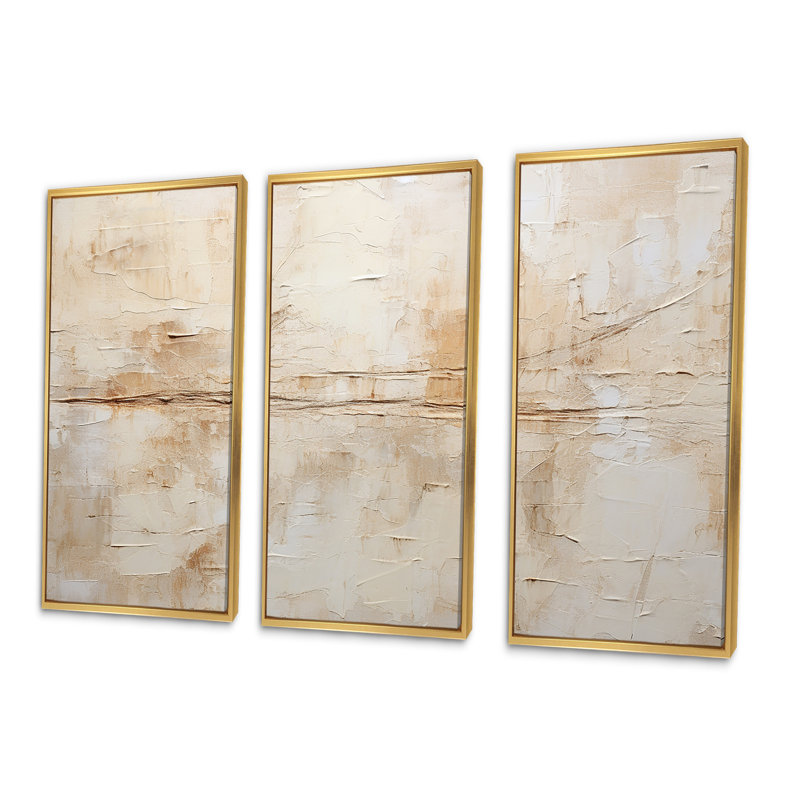 Ensemble de décorations murales abstraites minimalistes beige et blanc, H 32 po x l 48 po x P 1 po, Cadre flottant doré