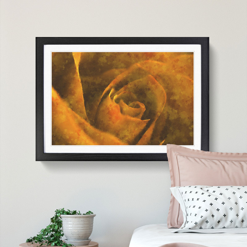 Golden Rose Flower - Picture Frame Graphic Art Print, Black Framed, 24cm H x 33cm W x 2cm D