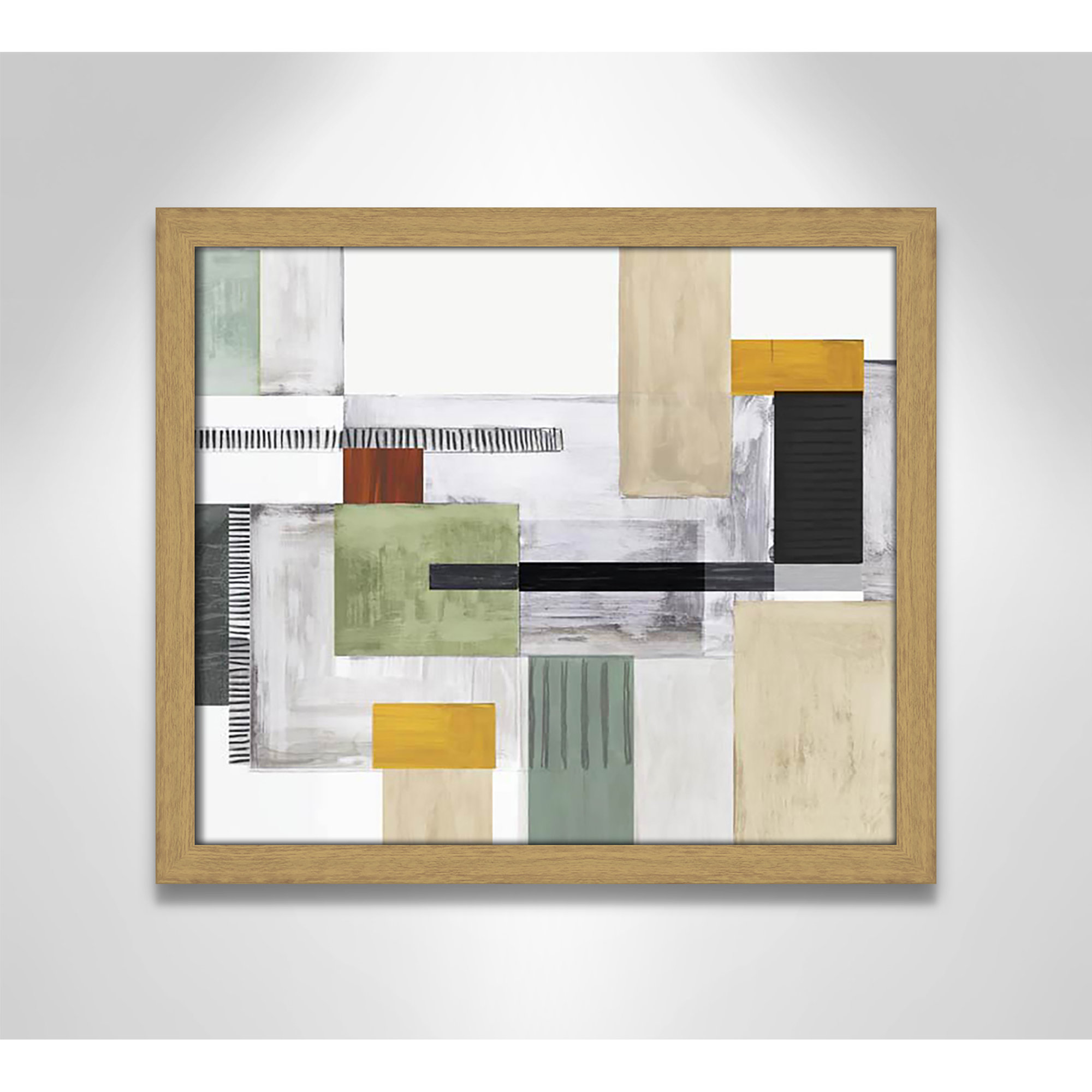Playful Blocks by Tom Reeves, 13" H x 15" W x 0.75" D, No Mat, Natural Slim Picture Framed
