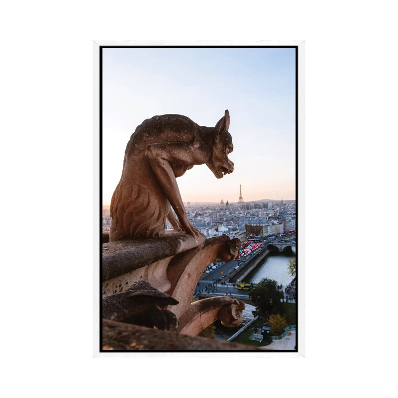 Gargoyle On Notre Dame Cathedral, Paris by Matteo Colombo - Gallery-Wrapped Canvas Giclée on Canvas, White Framed
