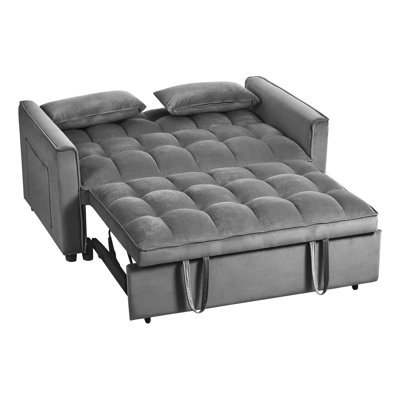 Canapé-lit convertible 3 en 1 avec dossier réglable, revêtement en velours, coussins et poches, idéal pour le salon et l’appartement