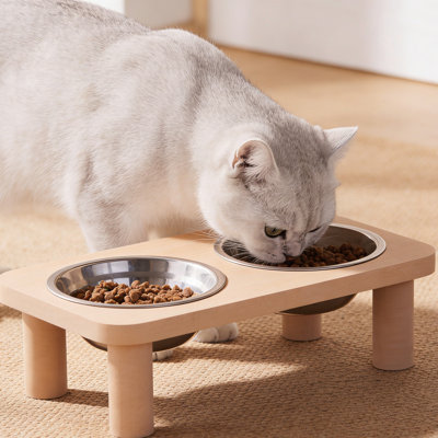 Dog Bowl Stand Cat Feeder Stand Wooden Pet Bowl Holder Cat Water Bowl Stand