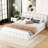 White Queen-Size Upholstered Bed Frame, Solid Wood + , Metal Leg Support, No Box Spring Requirement, 81'' X 61' Bed, Construction With & Foam-Filled Headboard,-2032883952
