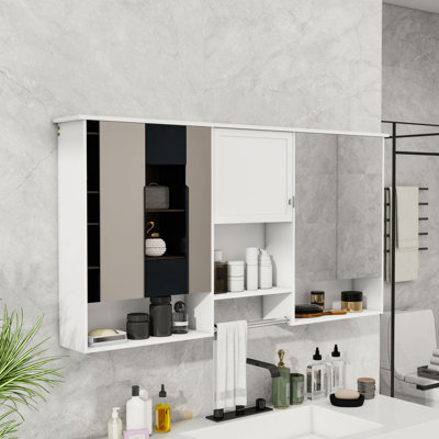 Armoire de rangement murale 3 en 1 avec tablettes réglables et charnières à fermeture douce pour le rangement