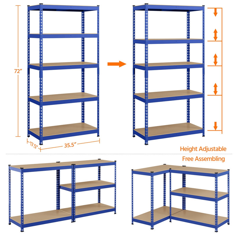Lundys 5 Tiers Adjustable Metal Storage Shelving Heavy Duty Boltless Display, Blue