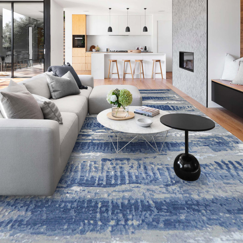 Handmade Linen and Silk Abstract Area Rug, Rectangle 8' x 10'