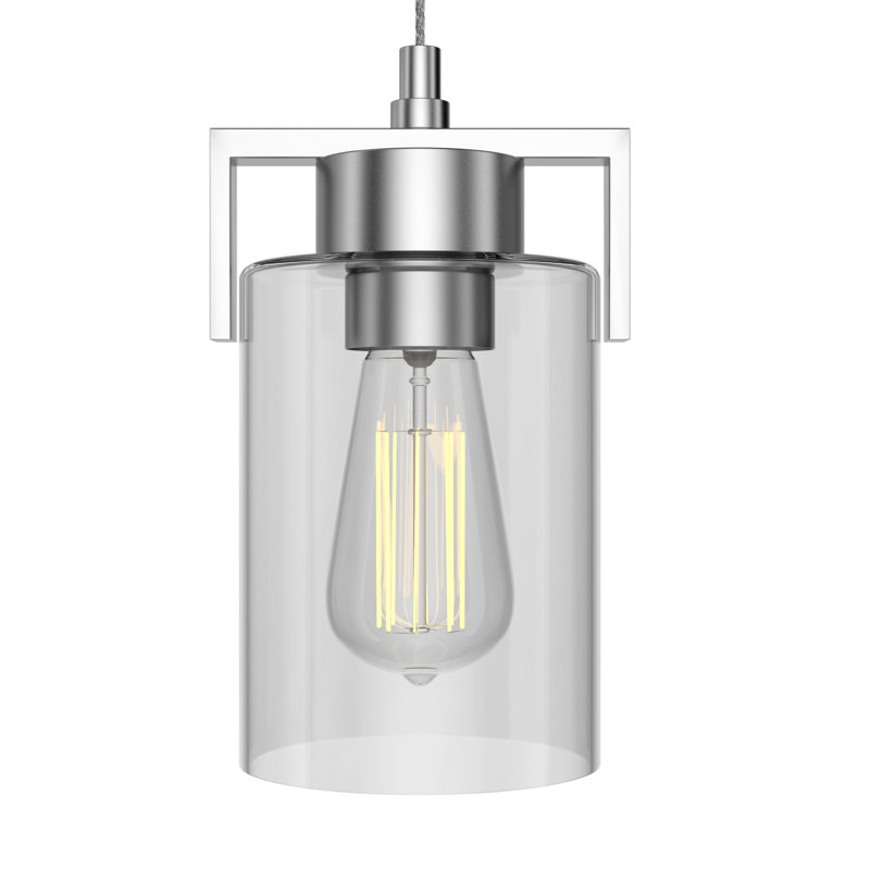 Hicklin 1-Light Modern Dimmable Cylinder Pendant Light with Clear Glass Shade, Brushed Nickel