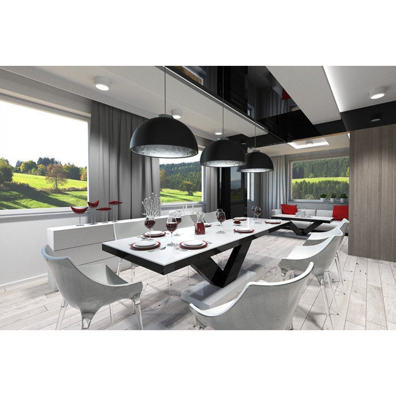 Extendable Dining Table, White, White/Black