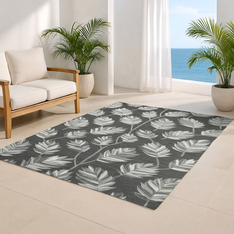 Tapis d'intérieur et d'extérieur gris Botanical, Rectangle 5 pi x 7 pi