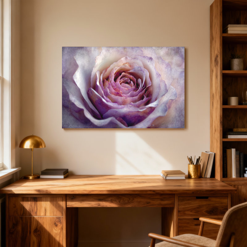 Plantes et fleurs, rose mauve, reproduction d'art, H 16 po x l 24 po
