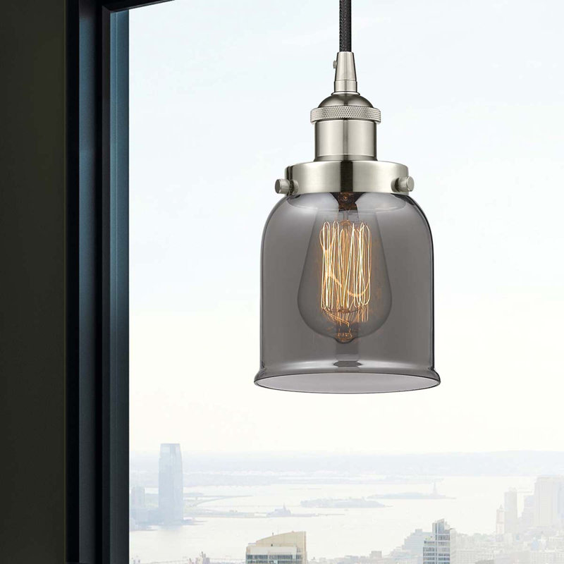 Luminaire suspendu en forme de cloche à 1 lumière Bostonia, H 9,5 po x l 5 po x P 5 po, gris, Nickel poli