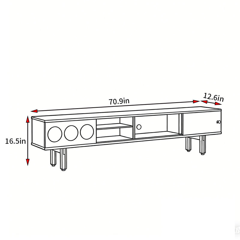Meuble télé de style français médiéval, 16.5"H x 70.9"L x 12.6"W