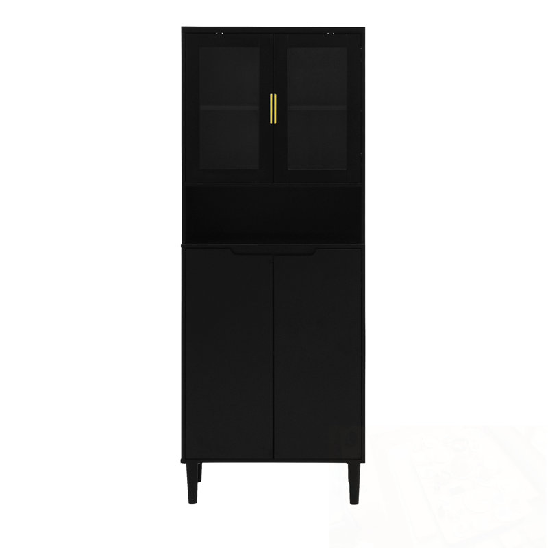 Hudock avec 2 portes vitrées et rangement ouvert, Noir