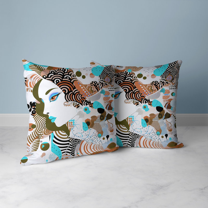 Geometric Square Cushion, Blue/Bronze Geometric, 46cm H x 46cm W