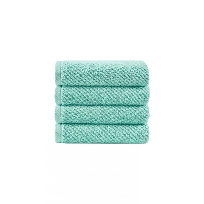 4-Piece 100% Cotton Quick Dry Diagonal Ribbed 4Pcs Hand Towel Set, Turquoise