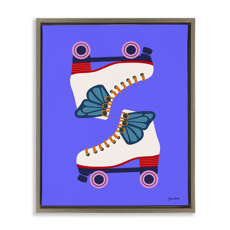 "Bold Roller Skates", art mural sur toile flottant noir par Jessica Beck, H 31 po x l 25 po, Cadre flottant brun