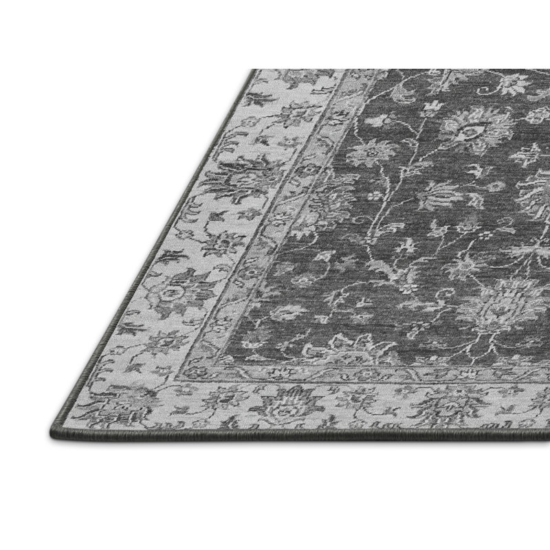 Tapis oriental gris en laine et en polyester tissé à la machine Aboubakry