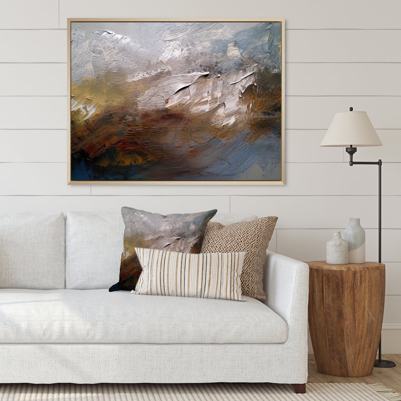 Blue Nova Evening Nostalgia Abstract Painting I - Abstract Painting Canvas Print, Natural Floater Framed