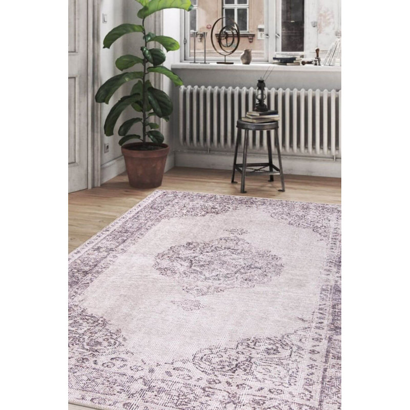 Tapis oriental beige à motif tissé rétro, Tapis de couloir 2 pi 6 po x 7 pi 7 po